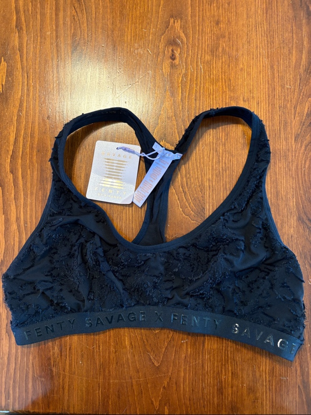 Savage X Fenty Black Lace Racerback Sports Bralette